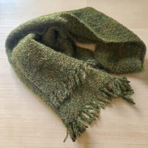 Chunky Wool Mohair Blend Scarf Green Bouclé Knit 80” Long Oversized Cozy